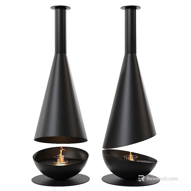 Modern Black Cone Shaped Decorative Torches With Flames And Contemporary Design 3d model 