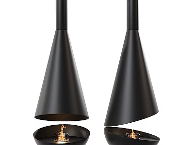 Modern Black Cone Shaped Decorative Torches With Flames And Contemporary Design 3d model