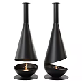 Modern Black Cone Shaped Decorative Torches With Flames And Contemporary Design