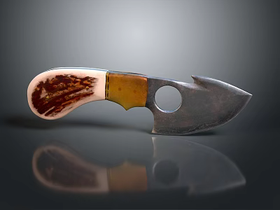 Handcrafted Metal Blade Knife Featuring Wooden Handle And Circular Hole Design 3d model