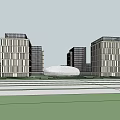 Modern Office Building Complex With Glass Facade Multiple Structures And Landscaped Area 3d model