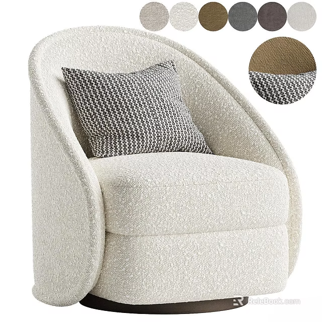 Cream Colored Single Sofa With Textured Fabric And Gray Striped Accent Pillow 3d model 