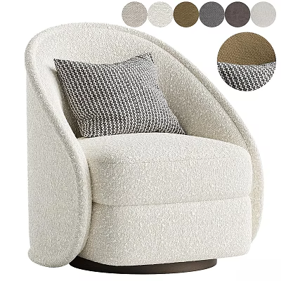 Cream Colored Single Sofa With Textured Fabric And Gray Striped Accent Pillow 3d model