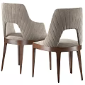 Two Modern Leisure Chairs With Light Gray Fabric Seats And Unique Wooden Legs Design