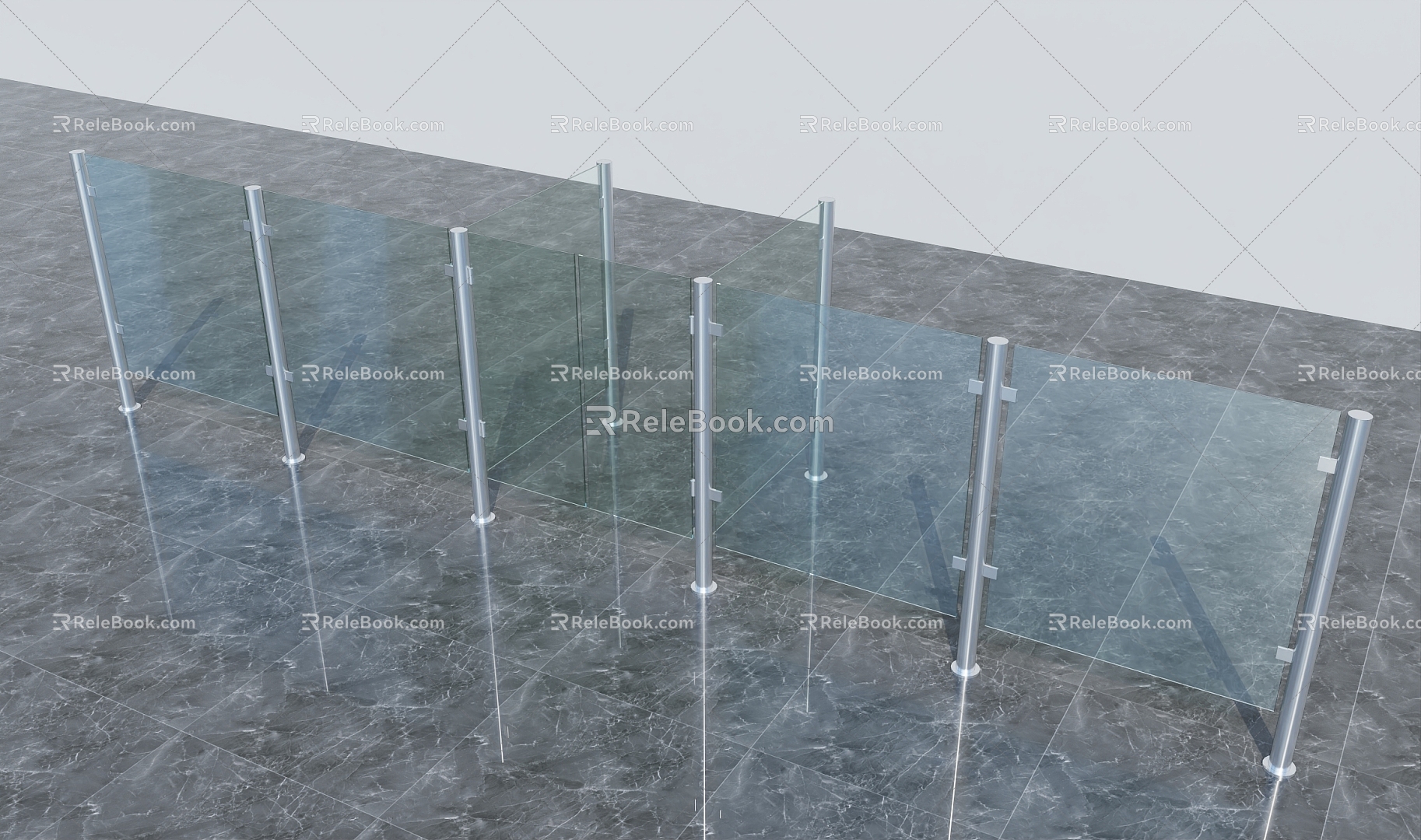 white steel glass guardrail 3d model