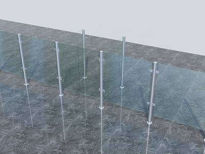 white steel glass guardrail 3d model