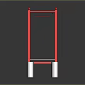 Red Truss Bridge Structure with White Striped Deck and Metal Frames