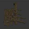 Rustic Wooden Furniture Set With Fence Like Shelves And Rural Style Design