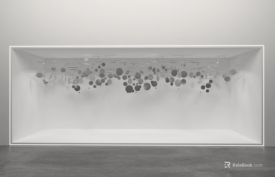 Circular Black Gray Pendants In Irregular Pattern Hanging From White Room Ceiling 3d model 