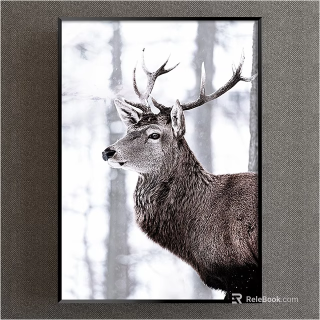 Animal Painting Of Deer With Large Antlers In Snowy Forest Setting 3d model 