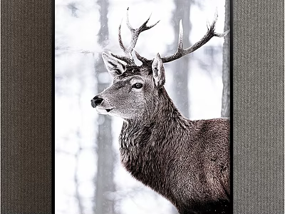 Animal Painting Of Deer With Large Antlers In Snowy Forest Setting 3d model