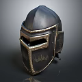 Ancient Medieval Knight Helmet With Metallic Build And Intricate Golden Decorative Carvings