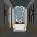 Serene SPA Sauna Interior Design With Massage Bed Decorative Paintings And Golden Ceiling
