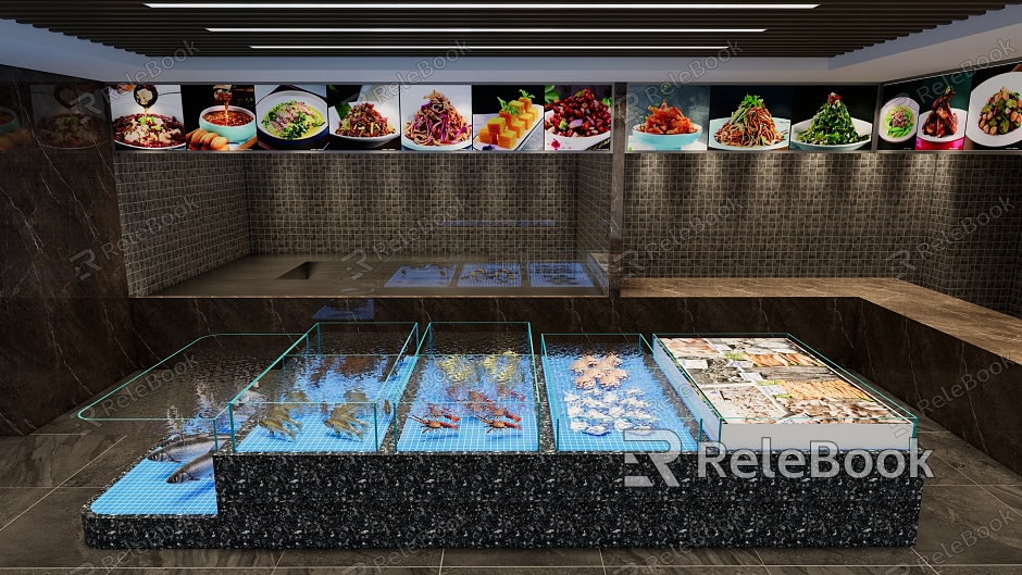 Hotel restaurant seafood pool renderings model