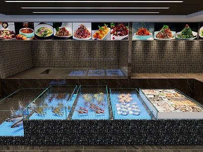 Hotel restaurant seafood pool renderings model