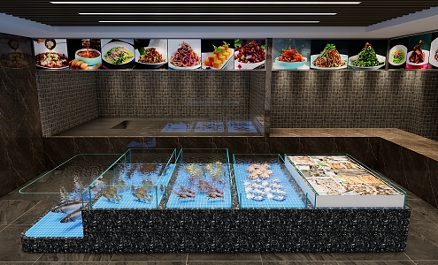 Hotel restaurant seafood pool renderings 3d model