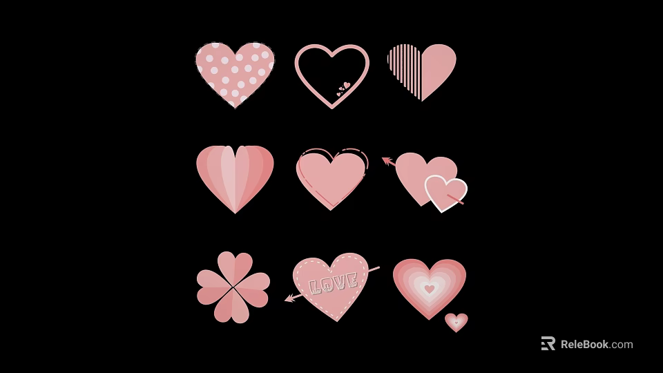 Pink Heart Themed Wall Decor With Various Designs And Clover Accent 3d model 