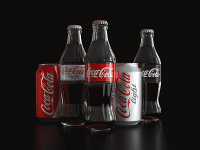 Classic Coca-Cola Cola Beverage Display With Glass Bottles And Aluminum Cans 3d model