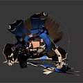 Detailed Fantasy Game Movie Character With Wizard Hat Bow Dragon Wing And Blue Outfit
