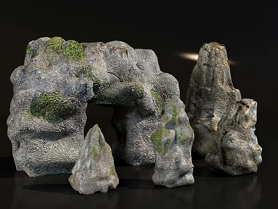 Moss Covered Natural Stone Garden Ornaments With Realistic Texture For Rockery Landscape 3d model