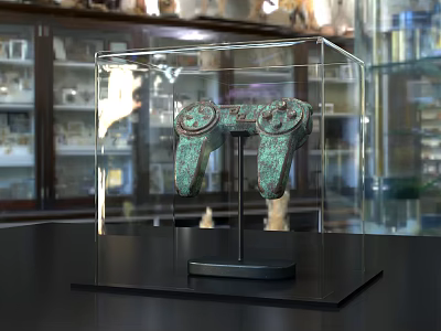 Unique Elegant Bronze Sculpture Artwork Showcased in Transparent Glass Case 3d model