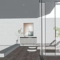 Modern Entertainment Room with Indoor Pool Loungers Glass Walls and Greenery