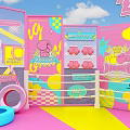 Vibrant Happy Challenge Camp Space Featuring Colorful Floor Punching Bags And Decorative Walls