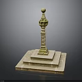 Ornate Decorative Column With Carved Patterns Top Sphere And Stone Base