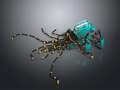 Decorative Lamp With Blue Mechanical Octopus Design And Black Tentacles Featuring Yellow Dots 3d model