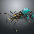 Decorative Lamp With Blue Mechanical Octopus Design And Black Tentacles Featuring Yellow Dots