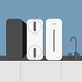 Stylish Black And White Kitchen Appliances On Modern Countertop With Faucet