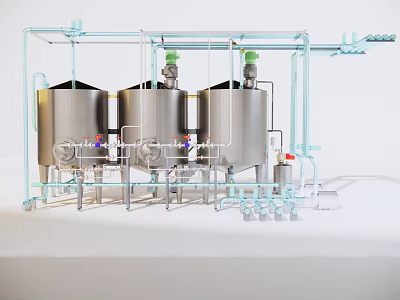 Industrial Equipment Stainless Steel Tanks System With Piping And Agitator Units For Processing 3d model