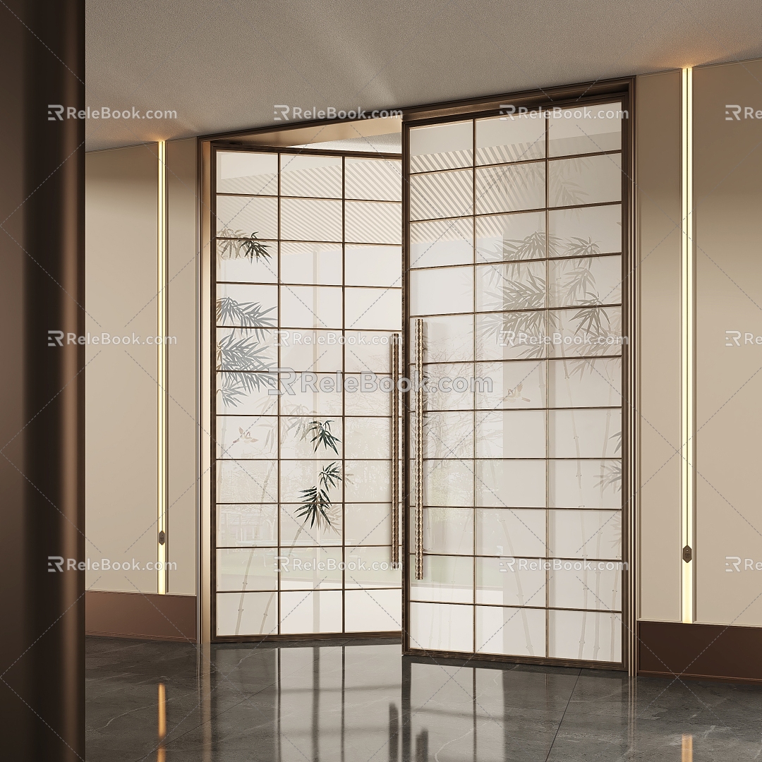 New Chinese style glass door metal glass door 3d model