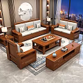 Elegant New Chinese Solid Wood Sofa And Coffee Table Combination For Comfortable Living Room