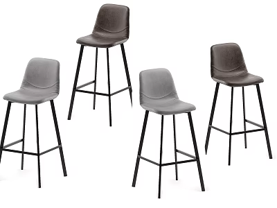 Modern Gray And Dark Gray Chairs With Black Legs Including Bar Stools And Regular Seats 3d model