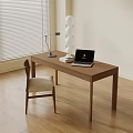 Wooden Desk with Laptop Books Table Lamp and Chair Near Window Blinds