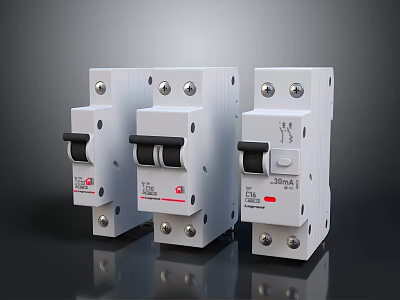 Three White Circuit Breakers Essential Hardware Tools for Electrical Safety Applications 3d model