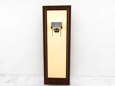 Wall Lamp Mounted On Wooden Framed Light Colored Panel With White Wall And Marble Floor 3d model