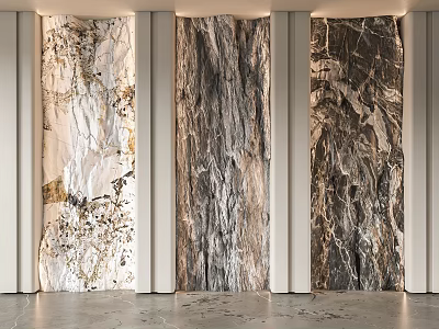 Elegant Marble Feature Wall Design With Textured Panels And White Columns 3d model