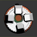 Modern Futuristic Sci-Fi Weapon with Orange White Black Silver Sleek Design and Glowing Green Part