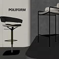 Modern Poliform Bar Stools With Black White Leather And Metal Frame Design 3d model