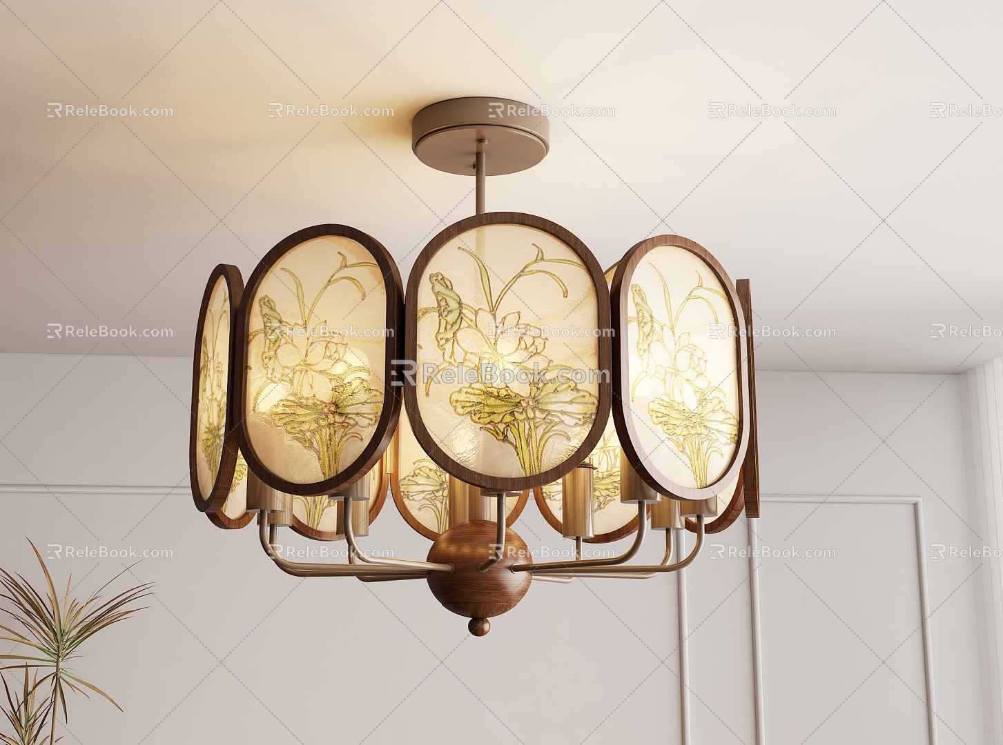 Vintage American-style Chinese-style Glazed Multi-head Restaurant Decorative Chandelier 3d model