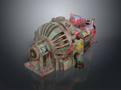 Rusted Old Industrial Mechanical Machine With Green Red Surface And Complex Structure 3d model