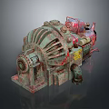 Rusted Old Industrial Mechanical Machine With Green Red Surface And Complex Structure 3d model