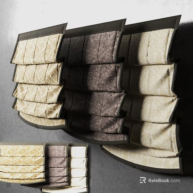 Diverse Patterned Roman Blinds In Beige Brown And Cream Shades For Interior Design 3d model 