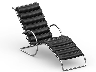 Black Leather Lounge Chair With Modern Metal Frame And Striped Design 3d model