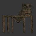Rustic Wooden Hexagonal Table With Decorative Tower Like Elements On Top 3d model