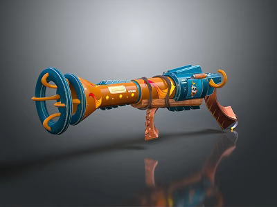 Blue And Orange Toy Weapon Featuring Circular Front And Yellow Accent Details 3d model