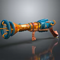 Blue And Orange Toy Weapon Featuring Circular Front And Yellow Accent Details