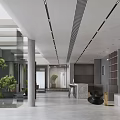 Modern Beauty Hairdressing Salon Interior With Glass Walls Green Plants Gray Columns And Reception Desk